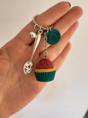 Handmade Christmas cupcake keychain new, polymer clay