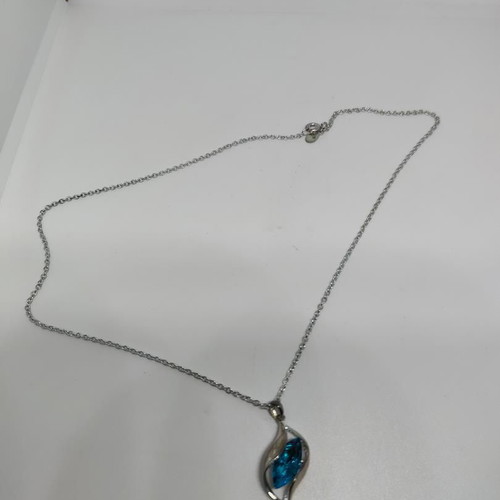 Necklace with Blue Marquise Crystal silver finish like new