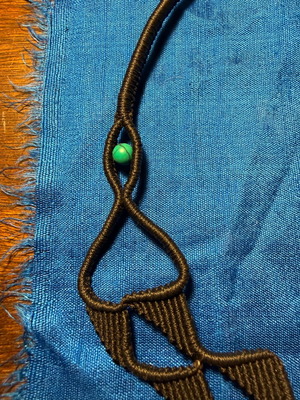Handmade statement macrame necklace, black with turquoise beads