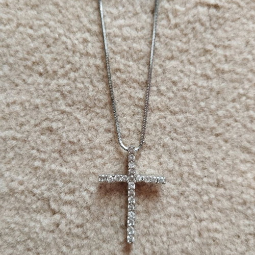 Silver cross with zircon new with chain