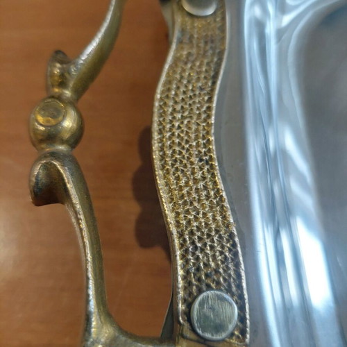 Vintage stainless steel serving tray used, year 1950