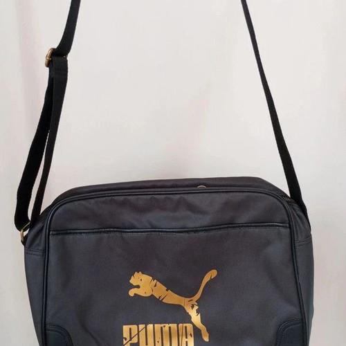Puma authentic retro crossbody bag, black with gold logo