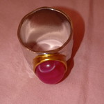 Enigma ring with pink oval stone and hammered copper metal