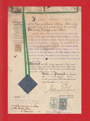 Power of Attorney document used from English insurance company for Greek contracts 1926