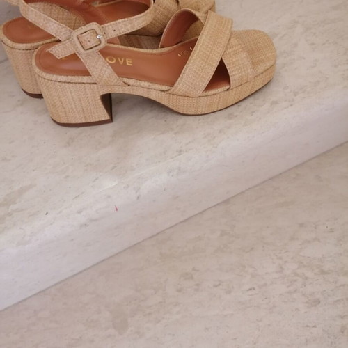 LodiLove Raffia Sandals Size 40 New Beige Gold