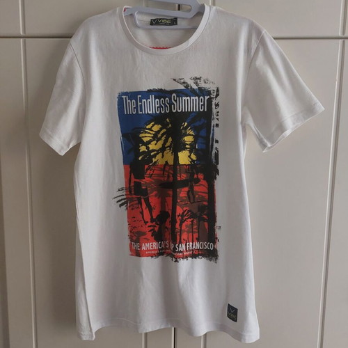 White t-shirt with print used, size L, 100% cotton