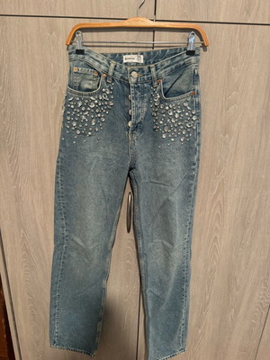 Stradivarius straight-leg jeans with rhinestones like new, turquoise