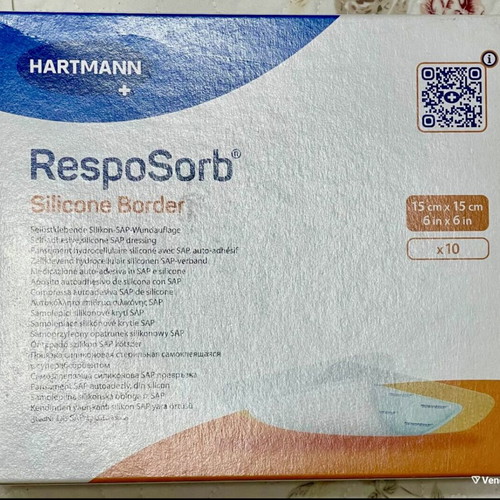 Hartmann RespoSorb Silicone Border adhesive dressings 15x15 cm, pack of 10