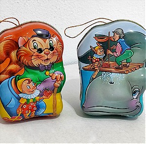 Vintage Τσίγκινα Κουτιά Pinocchio από Σοκολάτες Kinder