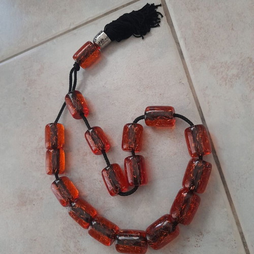 Komboloi with Large Orange Beads and Black Tassel like new