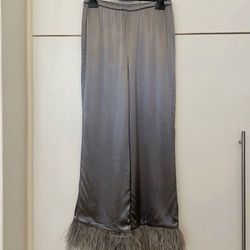Zara gray satin pants with feathers new, size S