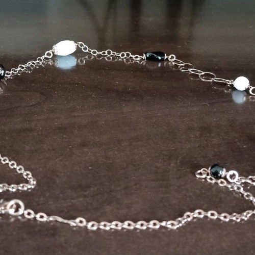 Oxette silver gold-plated necklace new with white and black beads 72 cm