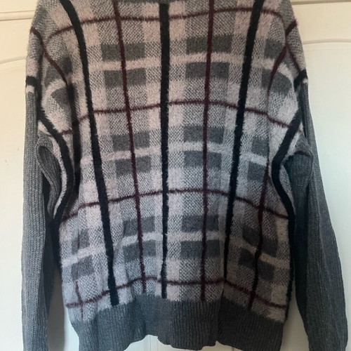 Vince Camuto Checked Sweater size L like new, gray/burgundy