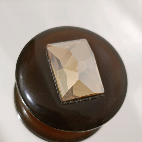 Large button used 4 cm bakelite brown with glossy stone