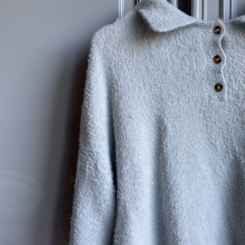 Bershka soft crop sweatshirt with collar blue used