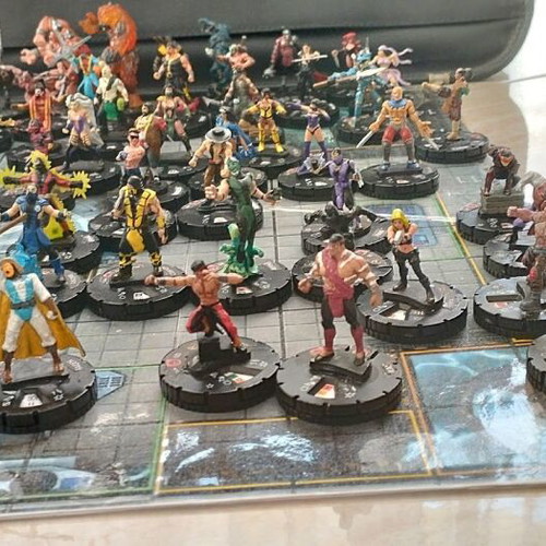 Heroclix Mortal Kombat figures and cards used, 52 characters