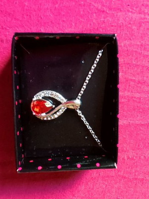 Silver necklace with red stone new