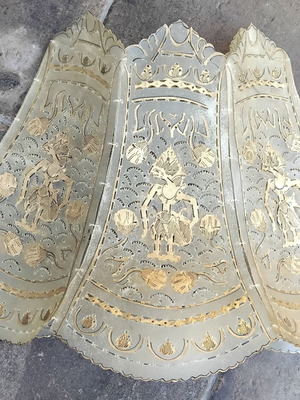 Vintage καπέλο φωτιστικού από περγαμηνή με σχέδιο Wayang, σαν καινούργιο