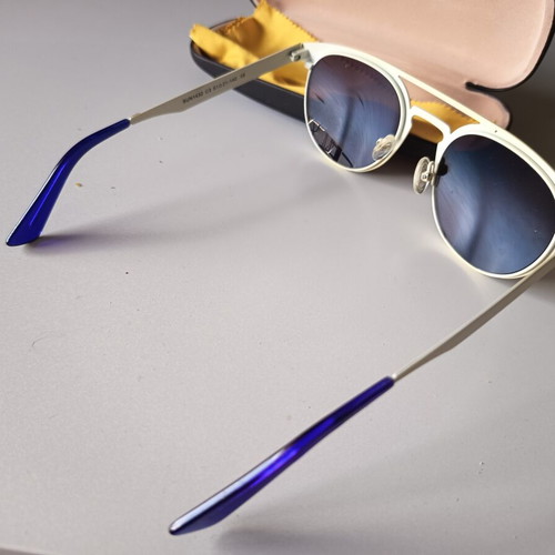 Sunglasses metal frame white-beige with blue mirror lenses new