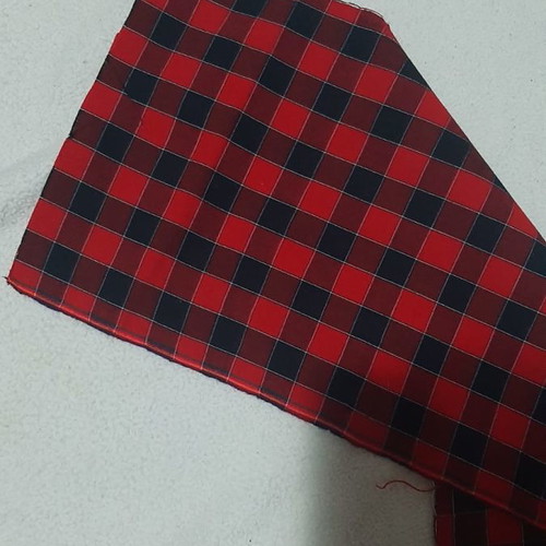Cotton loom fabric new, red with black squares, 30cm width