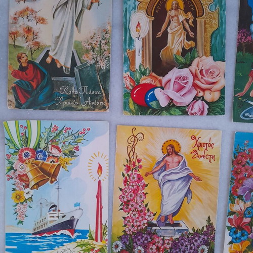Easter postcards used, set of 7 from 1960s and 70s