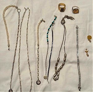 Καινουρια ασημένια κοσμήματα με μαργαριτάρια ,κομπολόγια από ασημι και δυο δαχτυλίδια επιχρυσωμένα