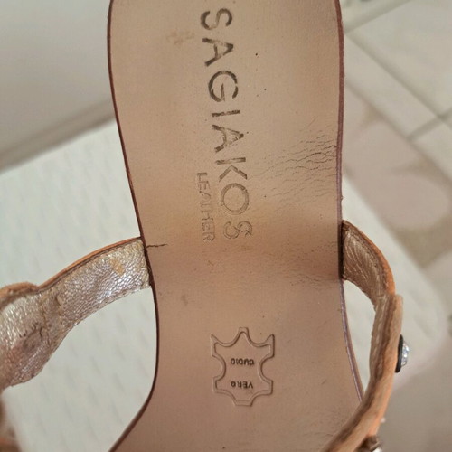 Sagiakos leather vintage summer flat sandals beige