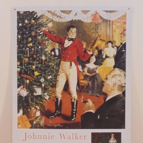 Johnnie Walker Scotch Whisky old promotional Christmas metal sign used