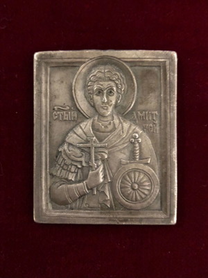 Antique Russian Saint Demetrios Silver 925 Amulet used