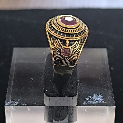 Men's vintage ring with red stone and Egyptian designs