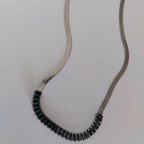 Necklace new, stainless steel with black rhinestones