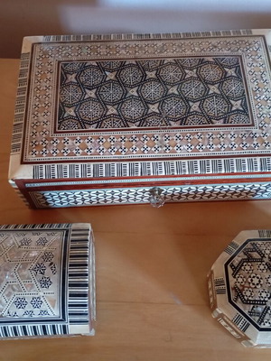 Wooden boxes used, set of three with decoration