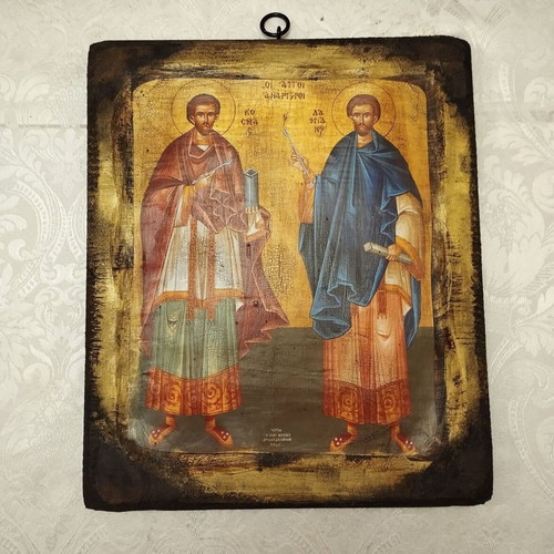 Handmade Orthodox icon of Saints Cosmas and Damian new
