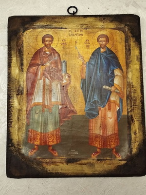 Handmade Orthodox icon of Saints Cosmas and Damian new