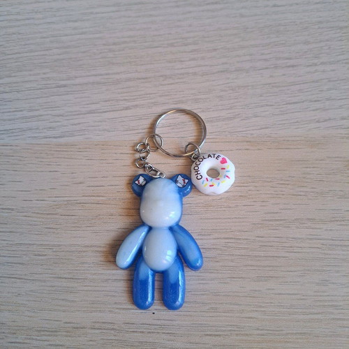 Handmade bear keychain new from resin in blue and white