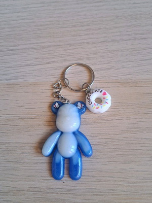 Handmade bear keychain new from resin in blue and white