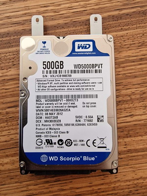 Western Digital Scorpio Blue WD5000BPVT 500GB hard drive used