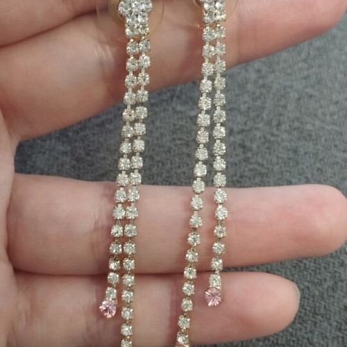 Evening jewelry set necklace-tie and long rhinestone earrings gold-tone