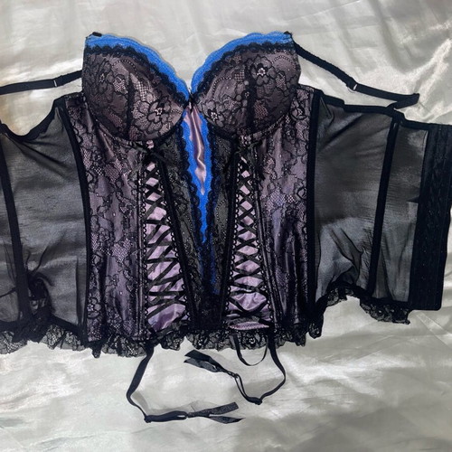Sexkiss lace corset black blue like new with garter clips