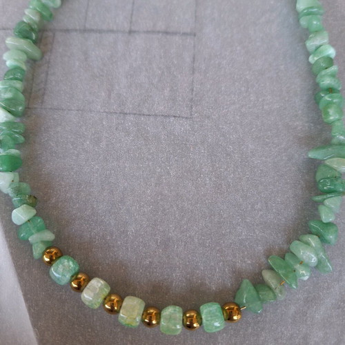 Nephrite necklace with natural semi-precious stones and gold details, new