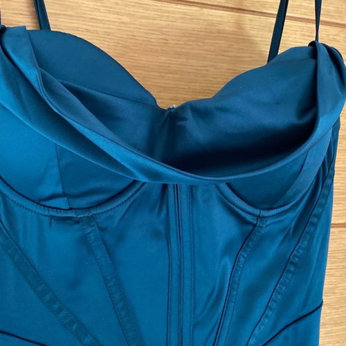 Petrol Satin Maxi Dress with Corset Used, Size M