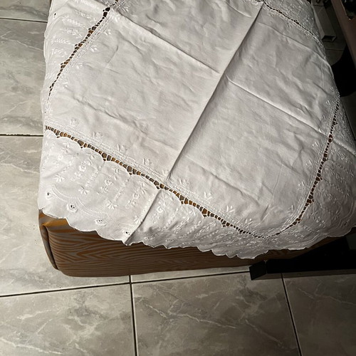 White embroidered table linen 75x75, handmade