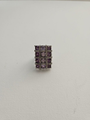 Silver ring with purple crystals like new, geometric design