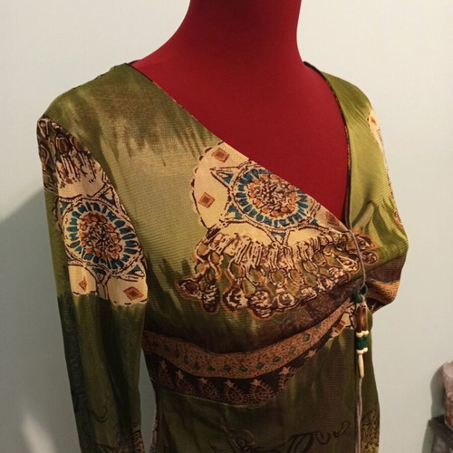 Romantic boho transparent blouse like new, brown and green