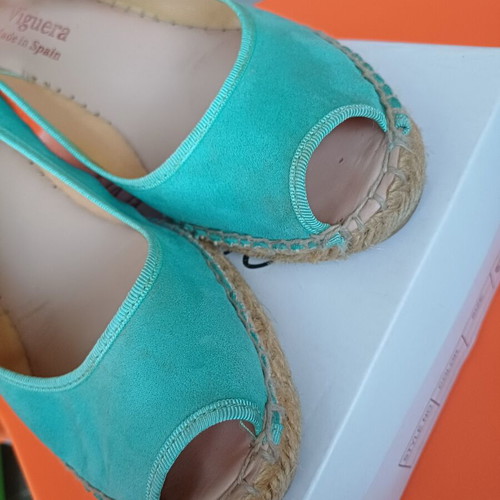 Viguera women's summer espadrille platform peep toe shoes used, mint