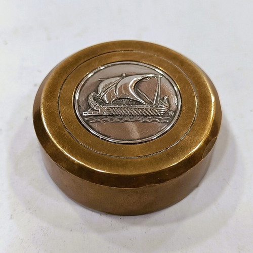 Mid-Century Brass Paperweight with Silver 925 Trireme, like new