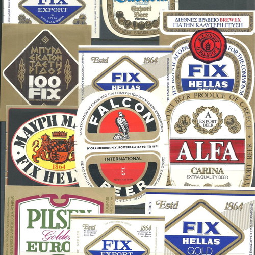 Karolos Fix bottle labels used, vintage, pack of 22 authentic