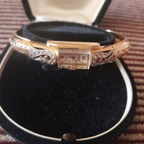 Miramare Geneve gold antique watch 1955 like new with diamonds