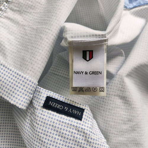 Navy & Green men's shirt white with blue pattern, new, size S