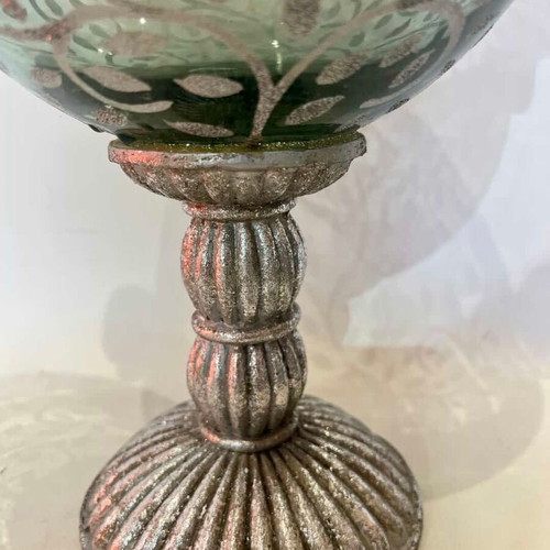 Vintage glass decorative kaspo with silver detail used